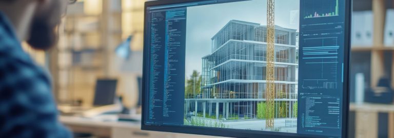 imagem de um sistema de modelação de edifícios num desktop