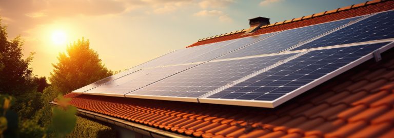 Painel fotovoltaico instalado num telhado