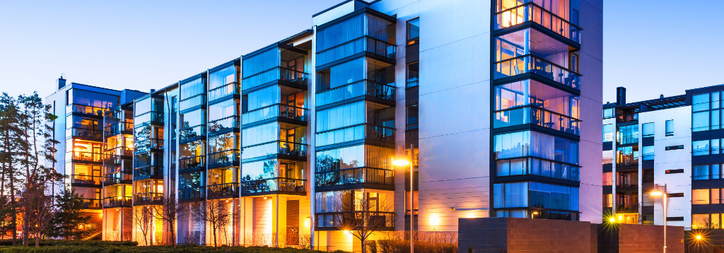 evening outdoor urban view of modern real estate homes
